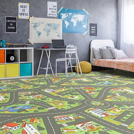 Sol Vinyle Style - Chambre enfants - Circuit de voiture City - Rouleau de 3m x 3m