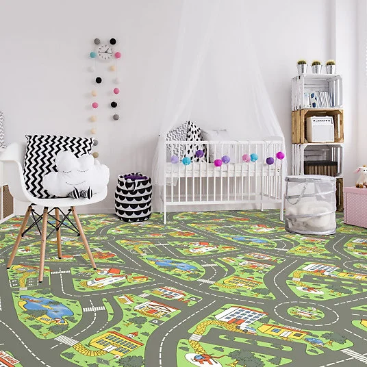 Sol Vinyle Style - Chambre enfants - Circuit de voiture City - Rouleau de 4m x 3m