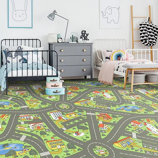 Sol Vinyle Style - Chambre enfants - Circuit de voiture City - Rouleau de 4m x 3m