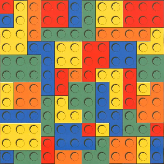 Sol Vinyle Style - Motif Puzzle jeu de briques multicolore - Rouleau de 3m x 12m