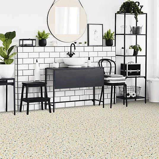 Sol Vinyle Style - Terrazzo granito - Jaune et bleu - Rouleau de 4m x 26m