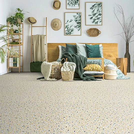 Sol Vinyle Style - Terrazzo granito - Jaune et bleu - Rouleau de 4m x 26m