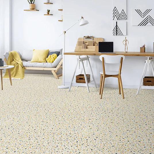 Sol Vinyle Style - Terrazzo granito - Jaune et bleu - Rouleau de 4m x 11m