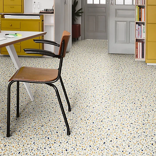 Sol Vinyle Style - Terrazzo granito - Jaune et bleu - Rouleau de 3m x 8m