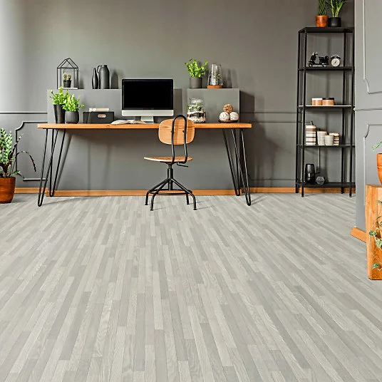 Sol Vinyle Textile économique - Parquet lames étroites - Chêne gris - Rouleau de 3m x 11m