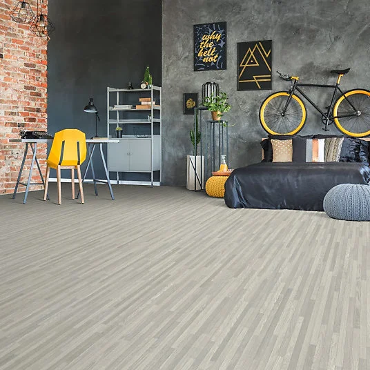 Sol Vinyle Textile économique - Parquet lames étroites - Chêne gris - Rouleau de 4m x 30m