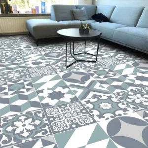 Stickers Sol Anti-dérapant avec Protection - CARREAUX DE CIMENT LAURIANO - 120x120cm-9stickers40x40cm