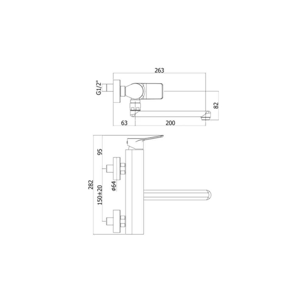 Mitigeur évier mural Paffoni série Tilt - Noir mat Applicateur à Largeur Réglable