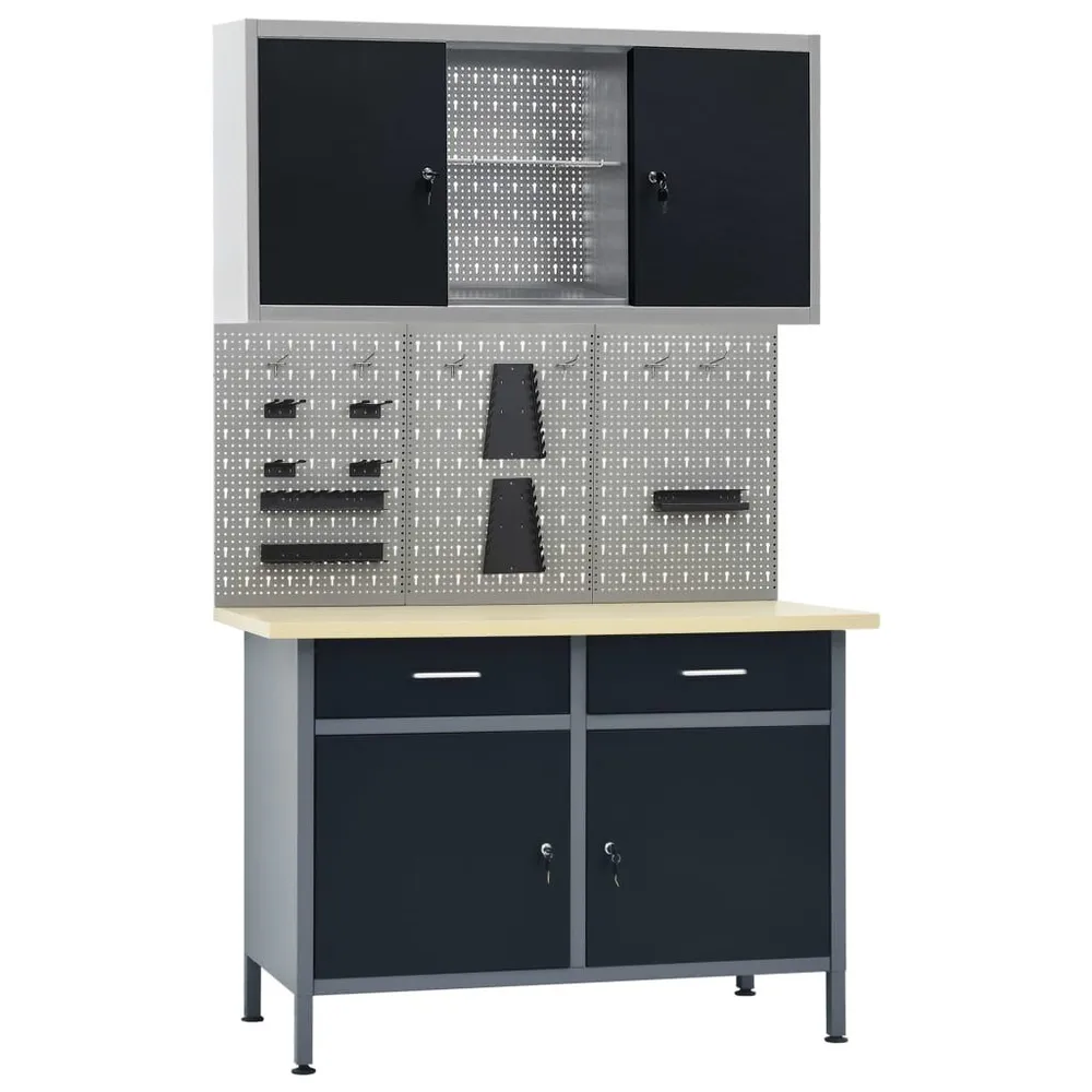 Papier Peint Intissé Établi avec 3 panneaux muraux et 1 armoire