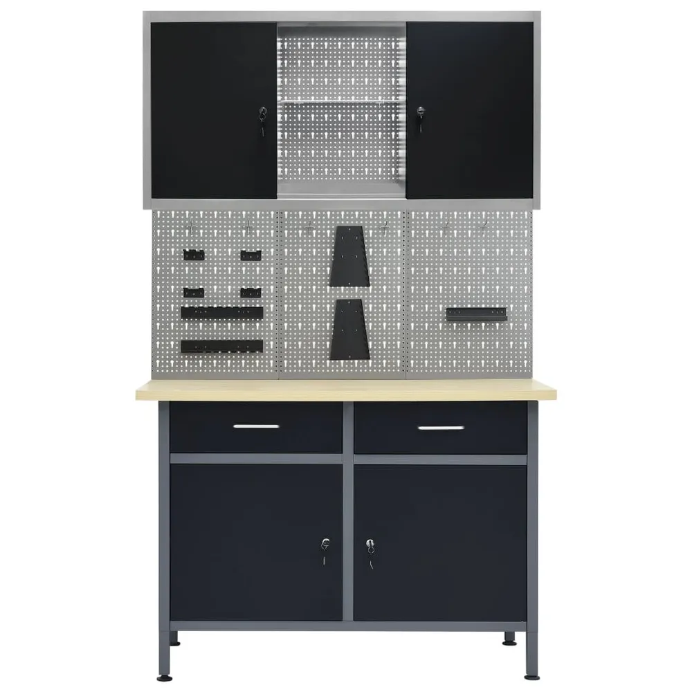 Papier Peint Intissé Établi avec 3 panneaux muraux et 1 armoire