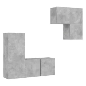 Scie à Guichet Unités murales TV 4 pièces gris béton bois d'ingénierie