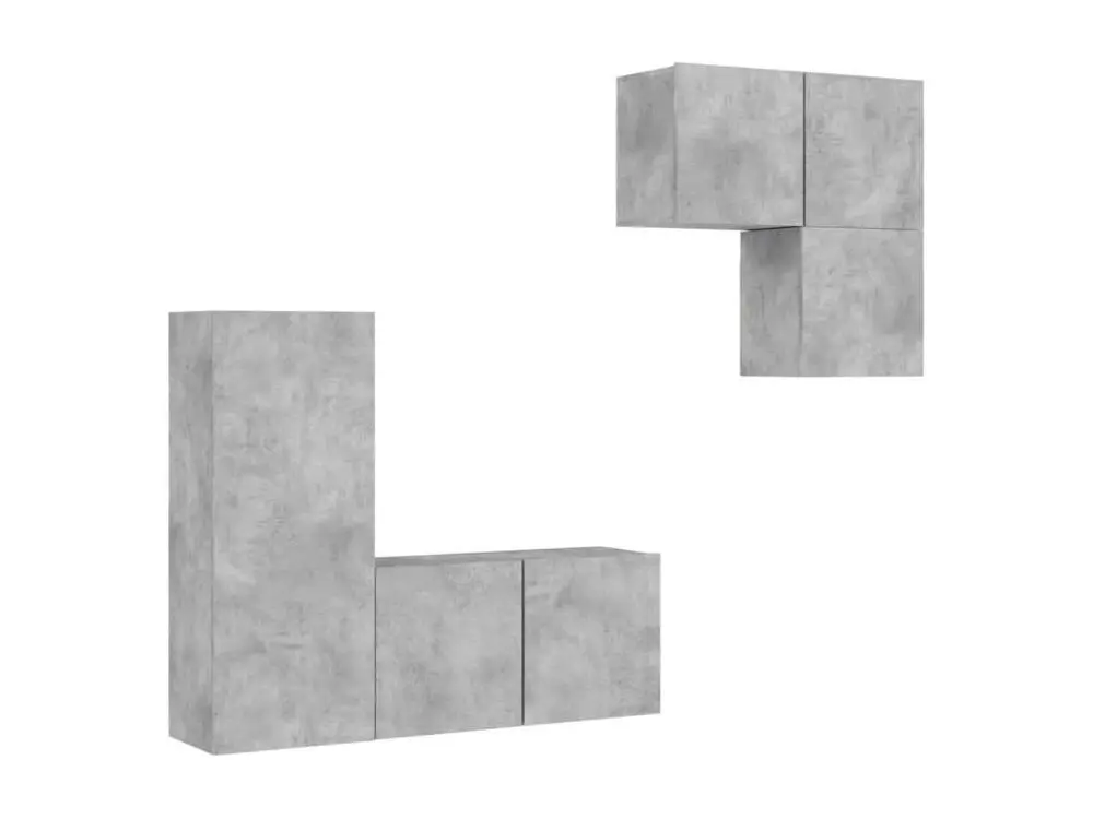 Scie à Guichet Unités murales TV 4 pièces gris béton bois d'ingénierie