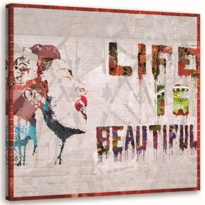 Tableau la vie est belle murale banksy - 60 x 60 cm