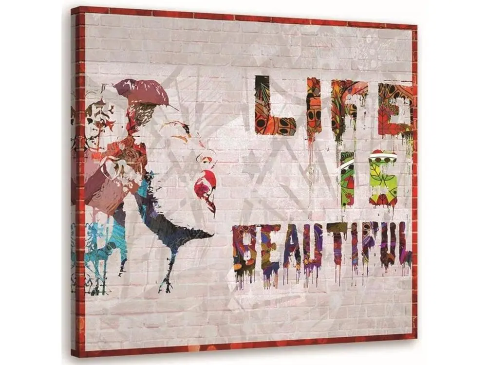 Tableau la vie est belle murale banksy - 60 x 60 cm