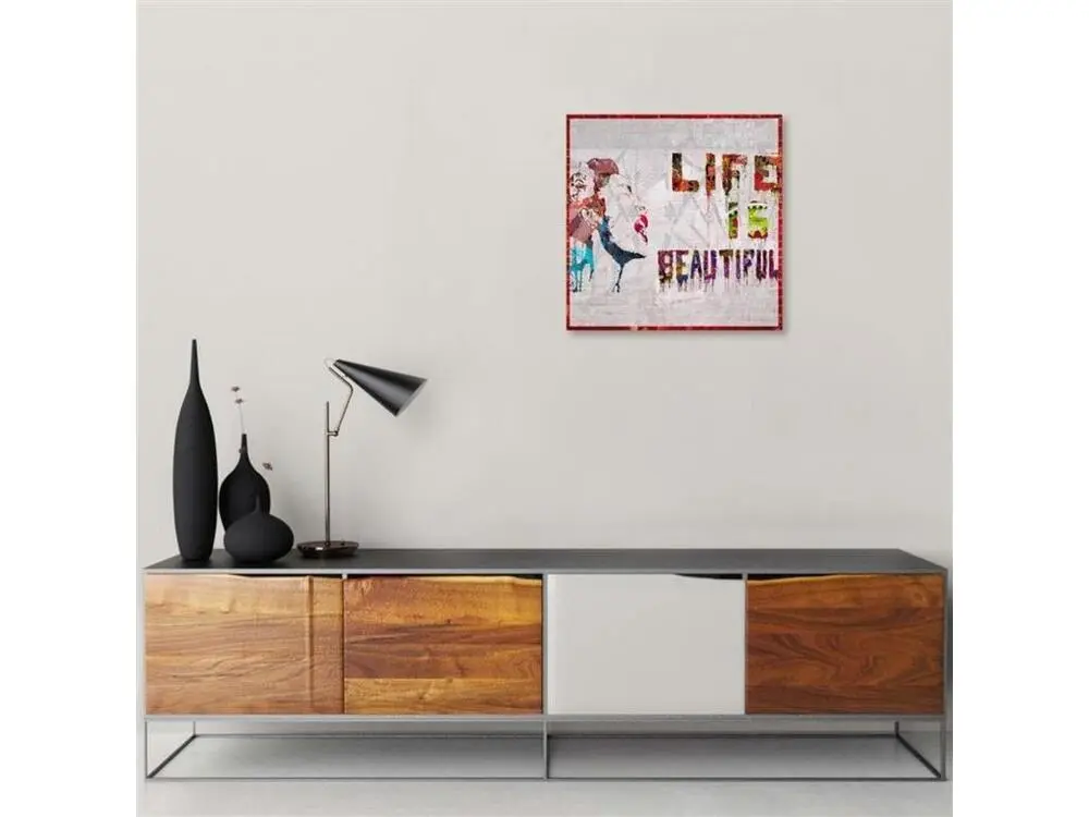 Tableau la vie est belle murale banksy - 60 x 60 cm