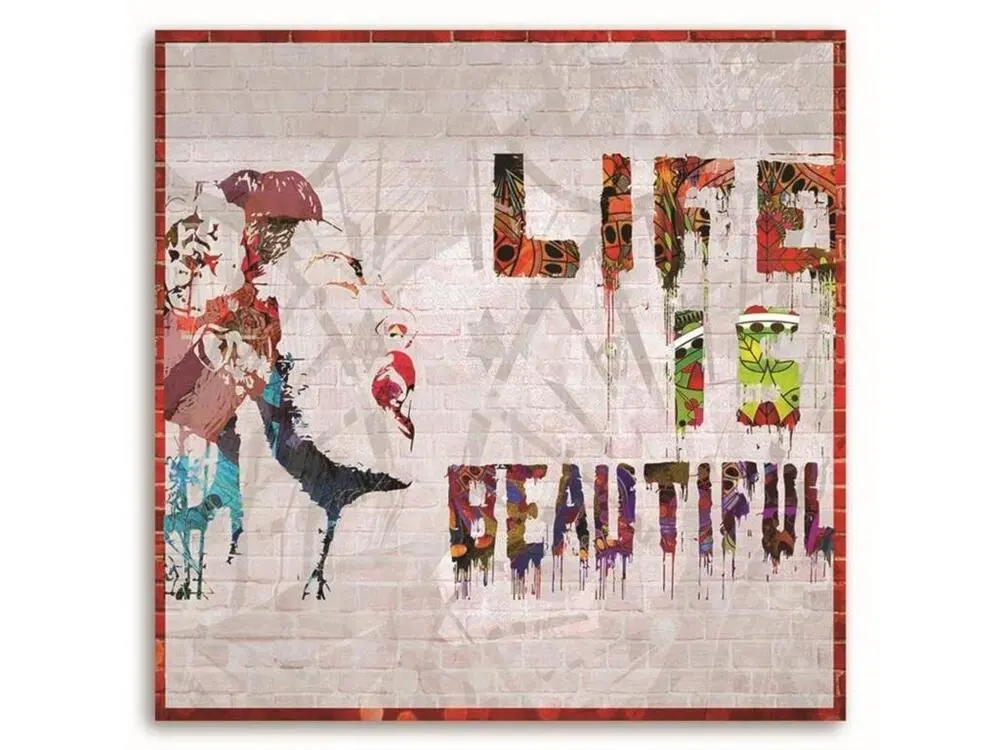 Tableau la vie est belle murale banksy - 60 x 60 cm