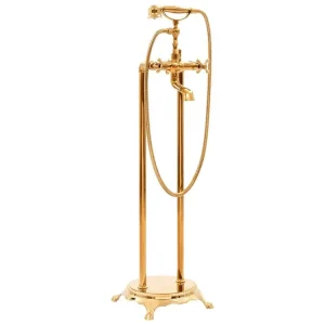 Robinet de baignoire salle de bain sur pied acier inoxydable 99,5 cm doré 02_0003479