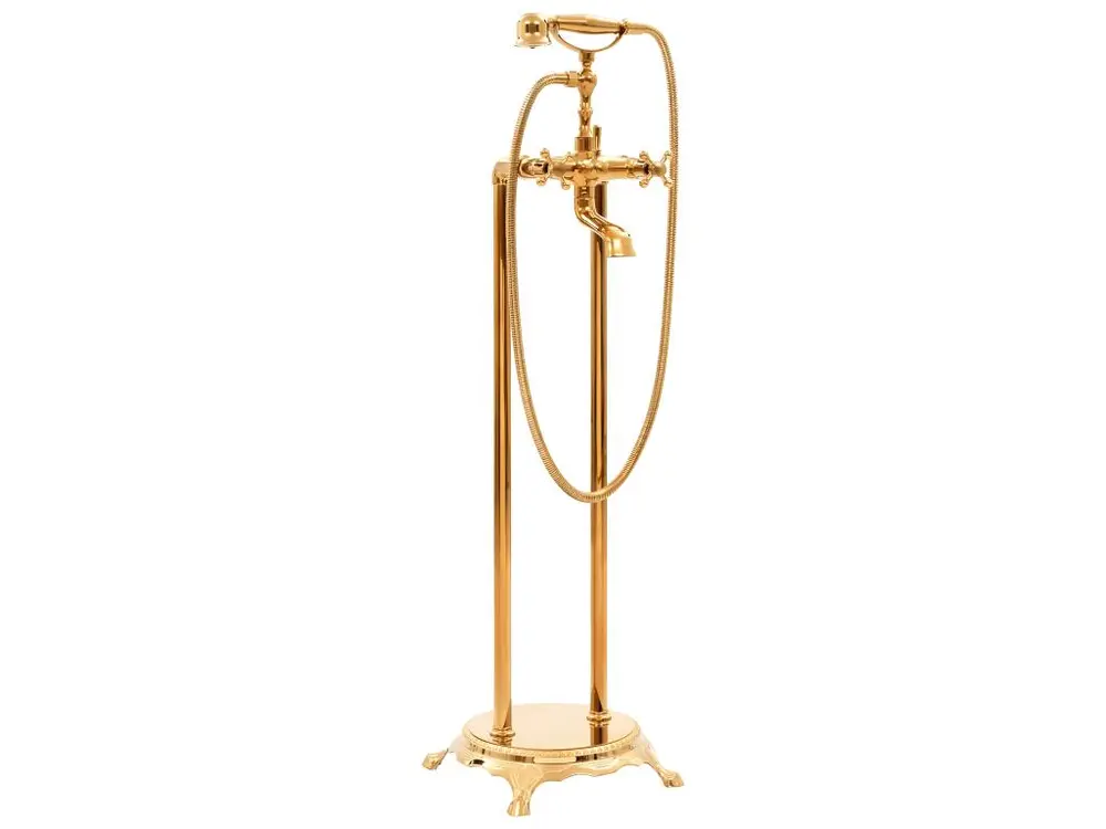 Robinet de baignoire salle de bain sur pied acier inoxydable 99,5 cm doré 02_0003479