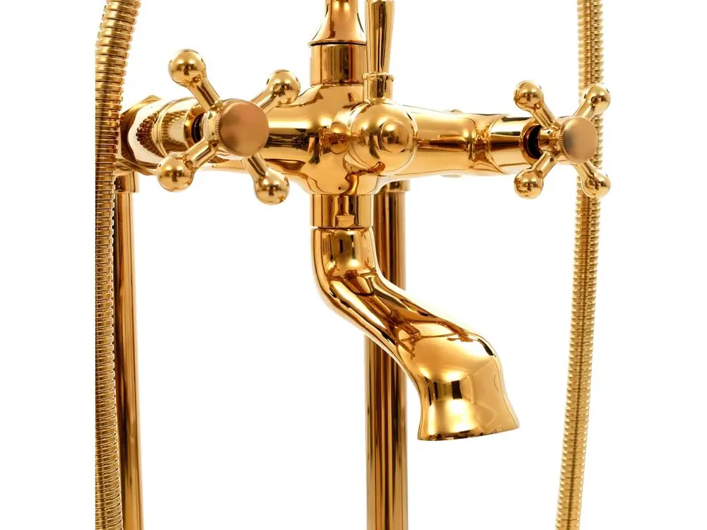 Robinet de baignoire salle de bain sur pied acier inoxydable 99,5 cm doré 02_0003479