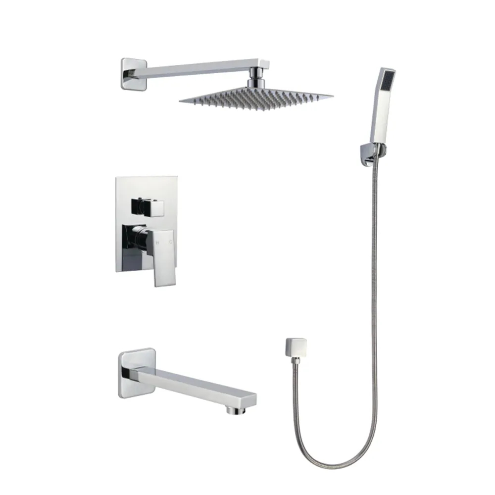 Robinet de bain à poignée édit avec pomme de douche et douchette à main Installation Rapide