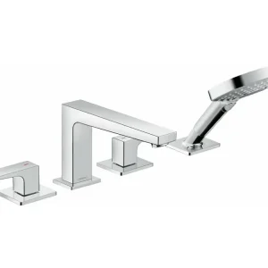 Robinet mélangeur bain douche 4 trous poignée manette HANSGROHE Metropol chromé