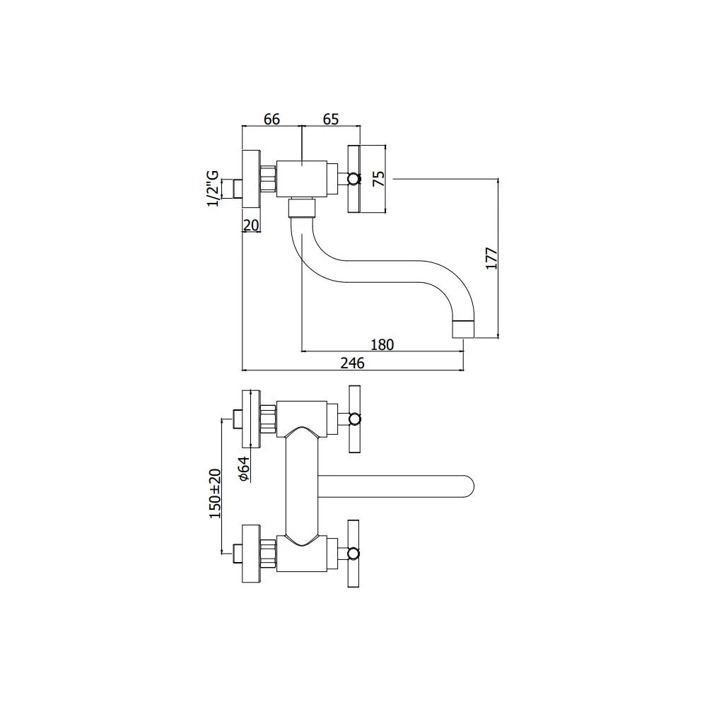 Groupe évier mural avec bec en S orientable 18 cm série Quattro modèle QTV161CR chromé Paffoni