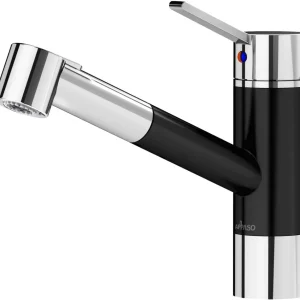 Moderne Robinet Cuisine APPASO avec Douchette Mitigeur d'Evier Monocommande avec Rotation 120° Chromé Noir Mat