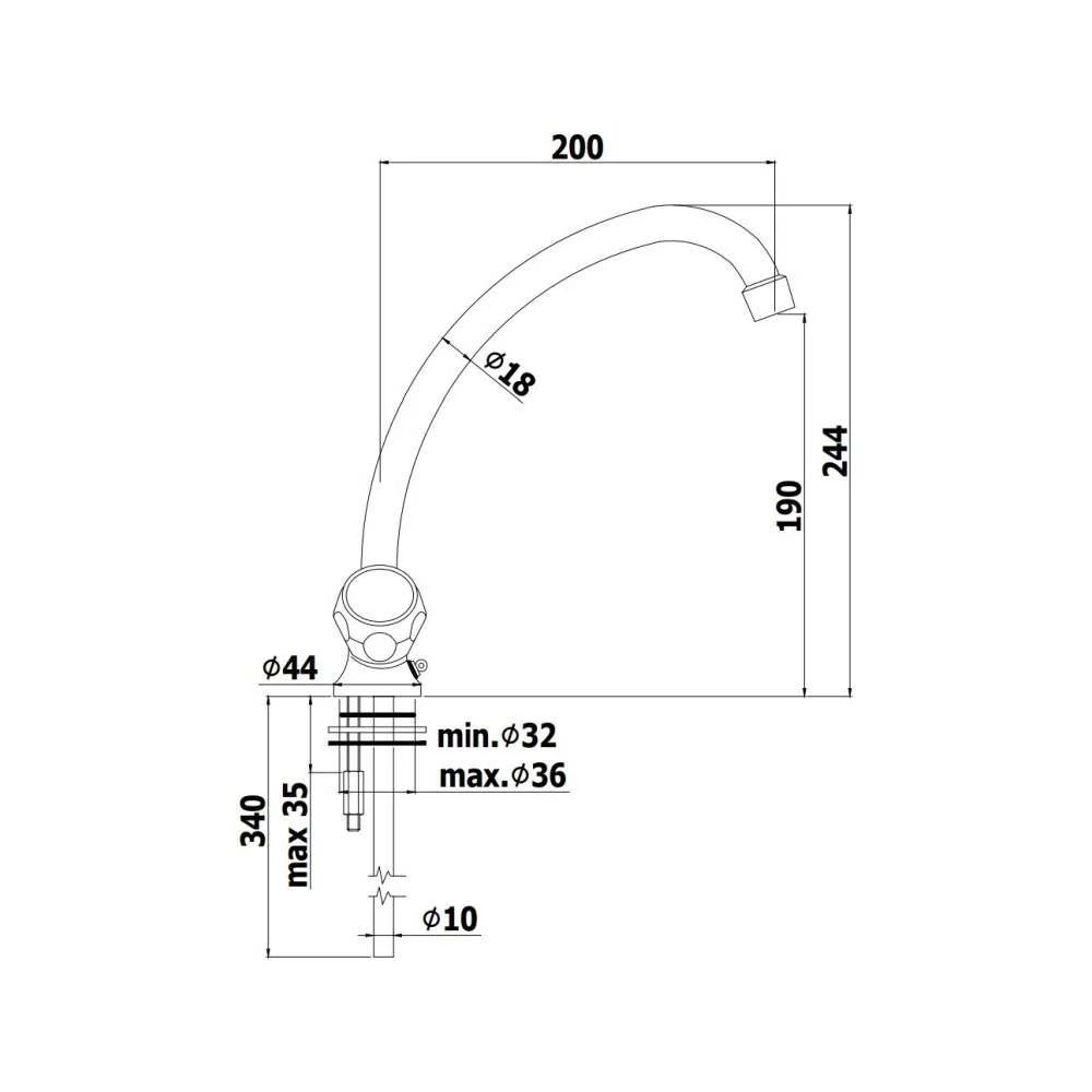 Robinet d'évier monofore avec bec orientable série Danubio modèle DA074CR chromé Paffoni