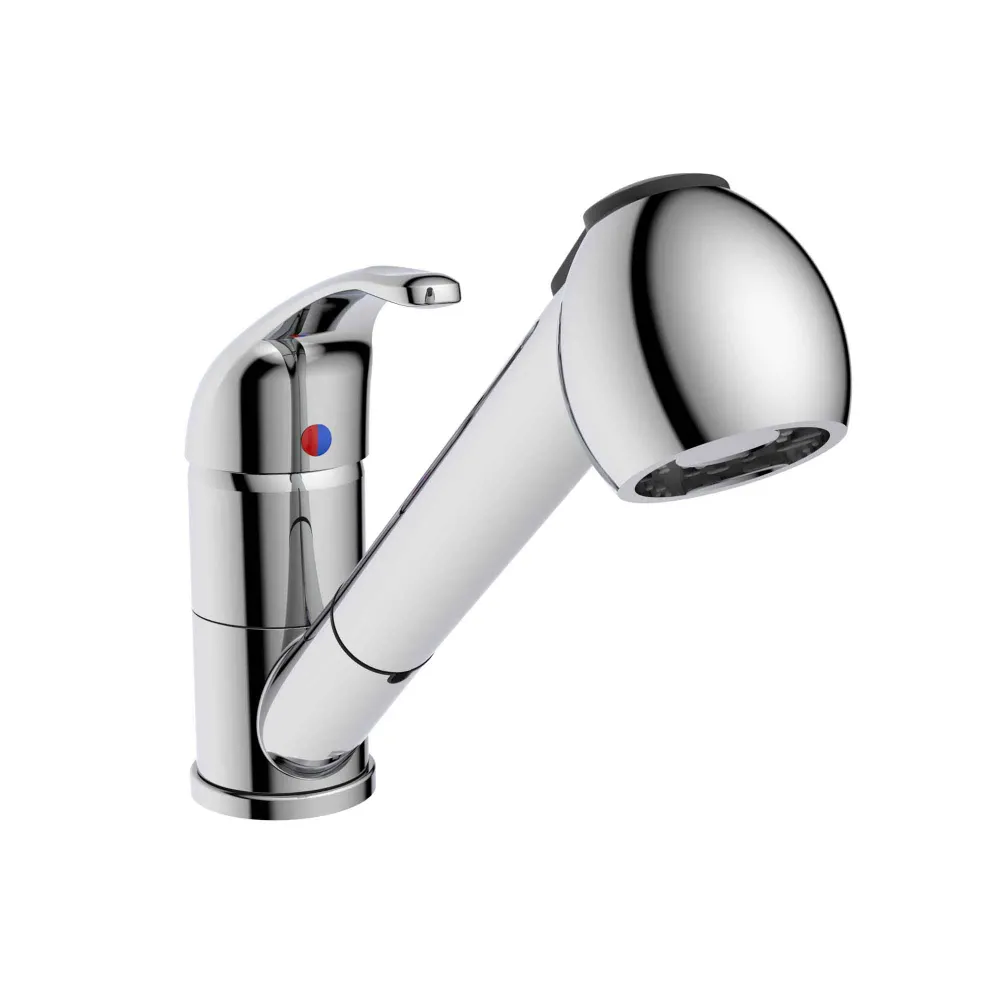 Robinet pour évier de cuisine avec bec amovible, acier chromé