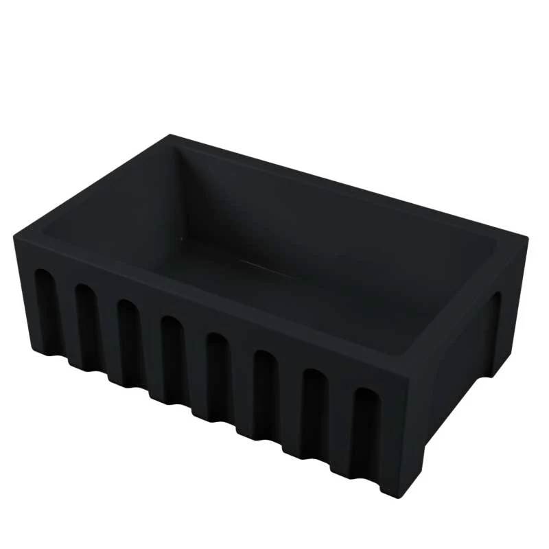 Vasque d'évier de cuisine 76x46 en céramique noir mat collection Fluted de Ceramica Galassia avec façade rainurée