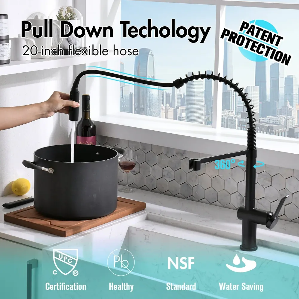 APPASO 238TL-MB Touchless Kitchen Faucet Modern Spring Matte Black Connecté Sensor Activated