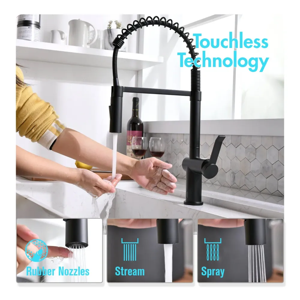 APPASO 238TL-MB Touchless Kitchen Faucet Modern Spring Matte Black Connecté Sensor Activated
