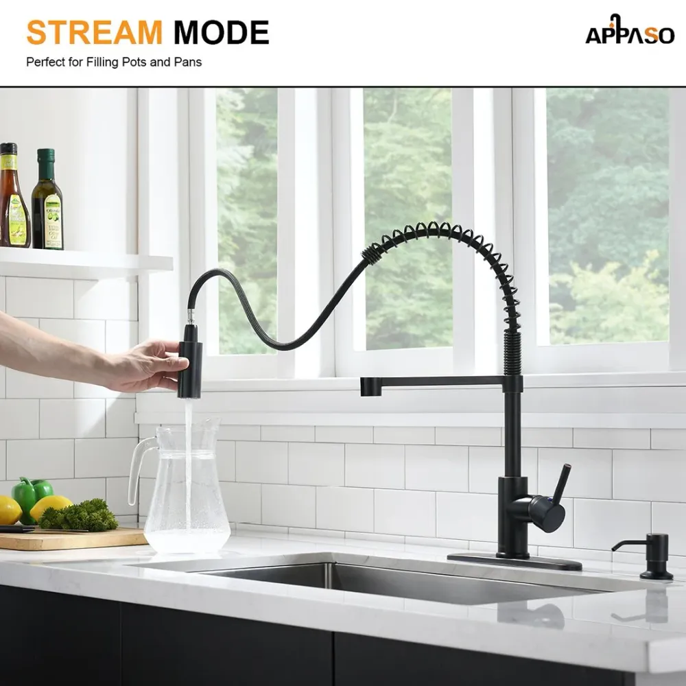 APPASO Moderne Haute Arc Robinet de cuisine à tirette commercial ressort Bronze huilé 163ORB