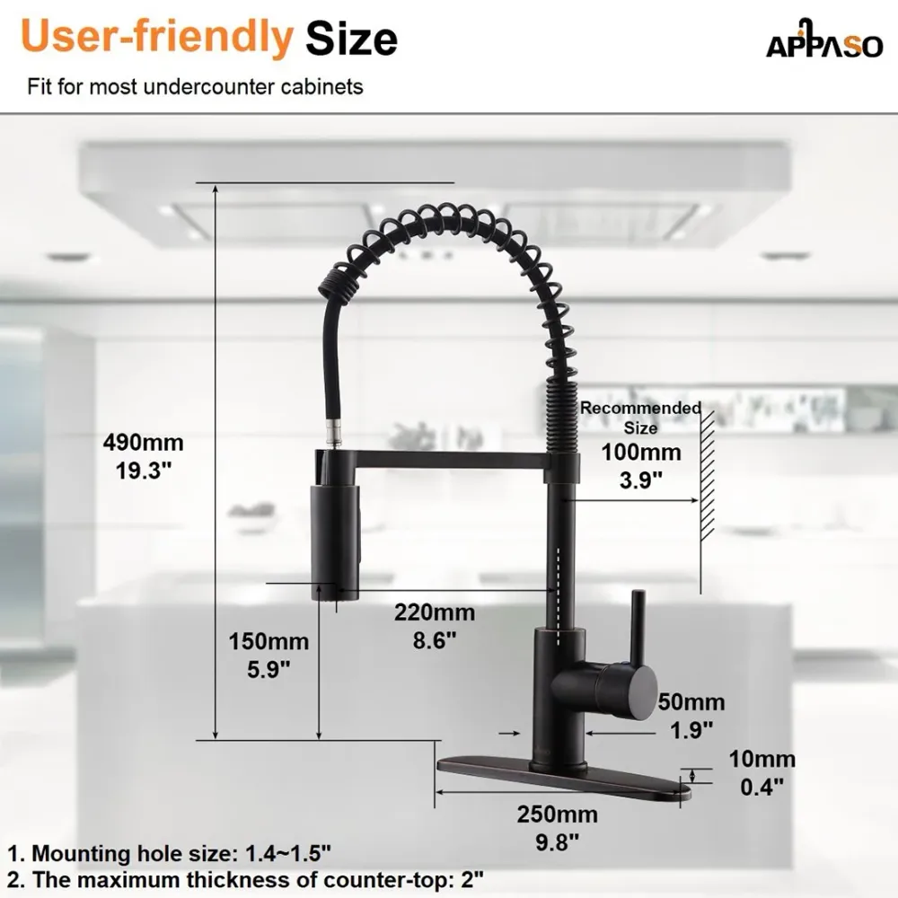 APPASO Moderne Haute Arc Robinet de cuisine à tirette commercial ressort Bronze huilé 163ORB