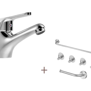 Auralum max Mitigeur Lavabo Monotrou sans Tirette Vidage, Chromé Robinetterie Lavabo en Laiton+Ensemble Salle Bain Accesso...