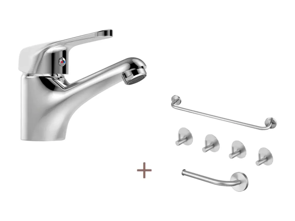 Auralum max Mitigeur Lavabo Monotrou sans Tirette Vidage, Chromé Robinetterie Lavabo en Laiton+Ensemble Salle Bain Accesso...