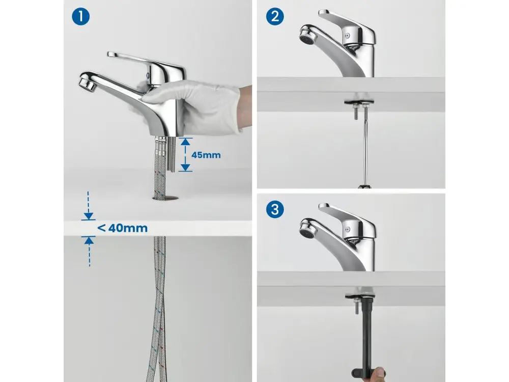 Auralum max Mitigeur Lavabo Monotrou sans Tirette Vidage, Chromé Robinetterie Lavabo en Laiton+Ensemble Salle Bain Accesso...