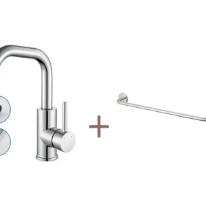 Auralum max Mitigeur Lavabo,Robinet LavaboPivotant 360°,avec érateur Démotable,Chromé+60cm Porte-Serviettes Salle Bain Aut...