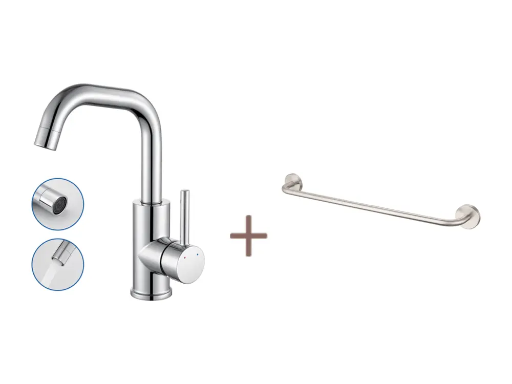 Auralum max Mitigeur Lavabo,Robinet LavaboPivotant 360°,avec érateur Démotable,Chromé+60cm Porte-Serviettes Salle Bain Aut...