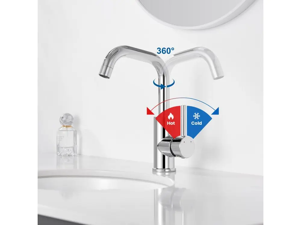 Auralum max Mitigeur Lavabo,Robinet LavaboPivotant 360°,avec érateur Démotable,Chromé+60cm Porte-Serviettes Salle Bain Aut...