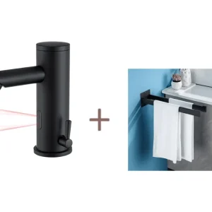 Auralum max Robinet lavabo infrarouge Noir entièrement automatique+Porte Serviette Salle Bain Adhésif/Perçage,Barres Porte...