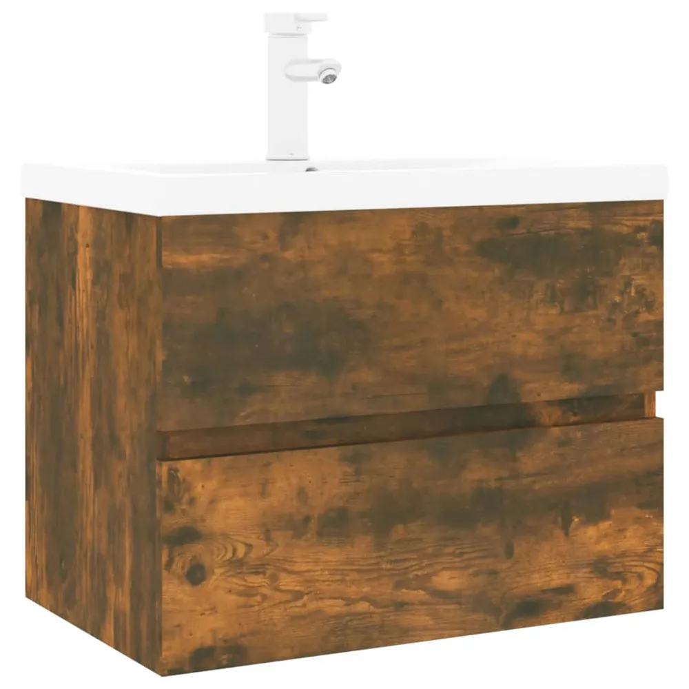 Meuble lavabo 60 x 38,5 x 45 cm avec bassin intégré chêne fumé bois d'ingénierie 02_0006873