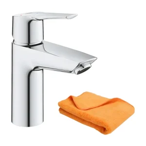 Mitigeur lavabo GROHE Quickfix Start 2021 avec vidage Push-Open taille S chromé + microfibre