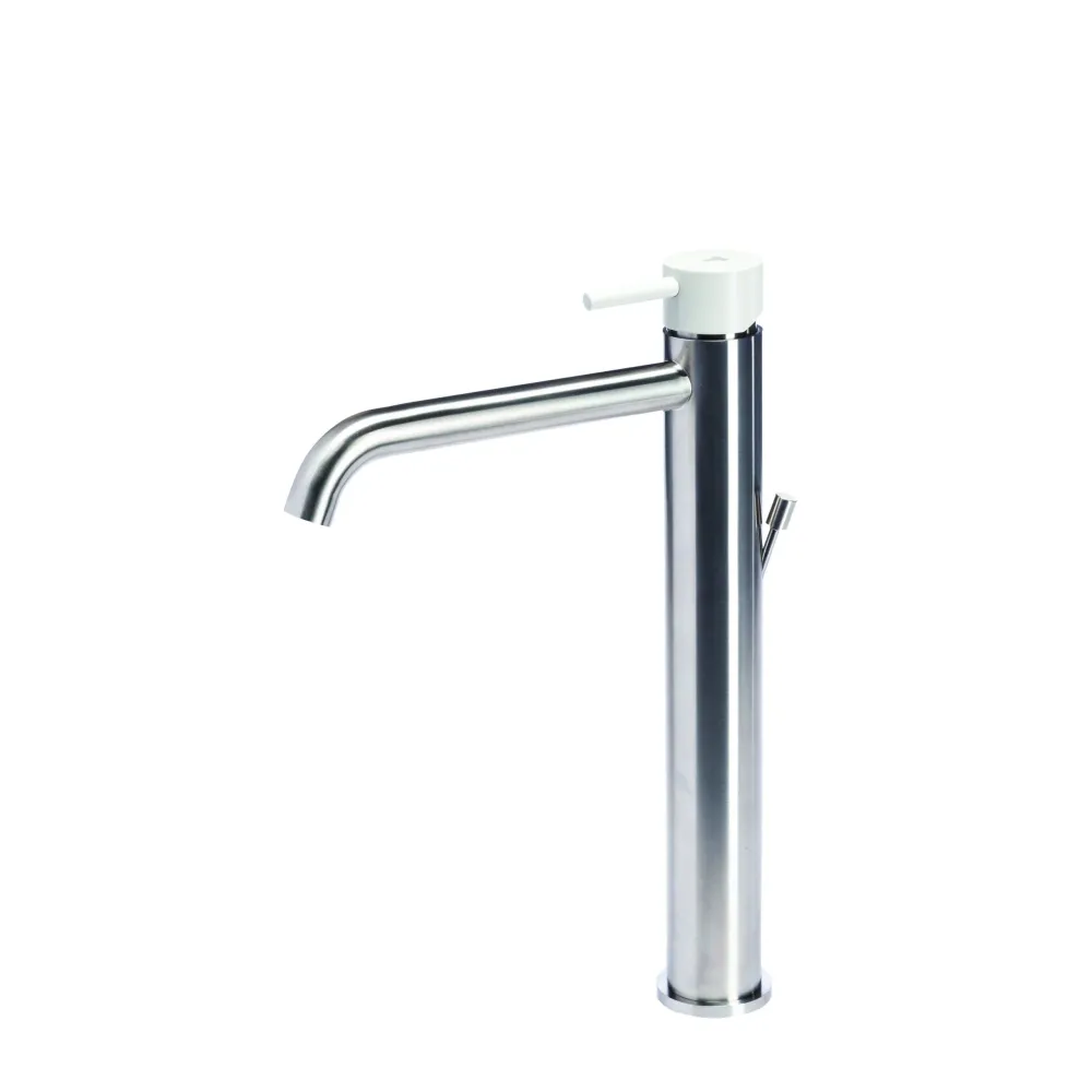 Robinet mitigeur lavabo haut avec vidage en acier inox finition brossée avec poignée couleur perle Tubico Colorado
