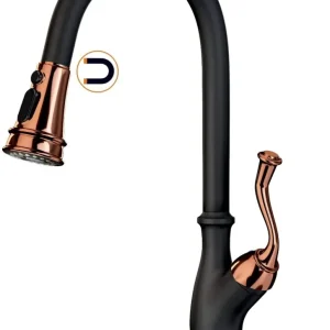APPASO Robinet de cuisine Magnétique En Laiton Massif À Une Poignée Noir Mat et Or Rose 175BRG