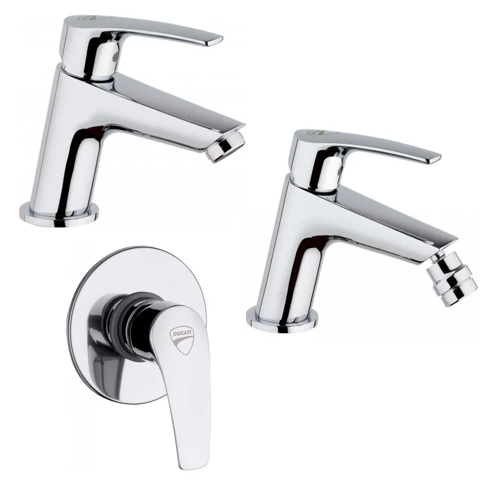 Ensemble de robinets douche, lavabo et bidet avec bonde click clack finition chromé brillant Ducati Design collection HD10