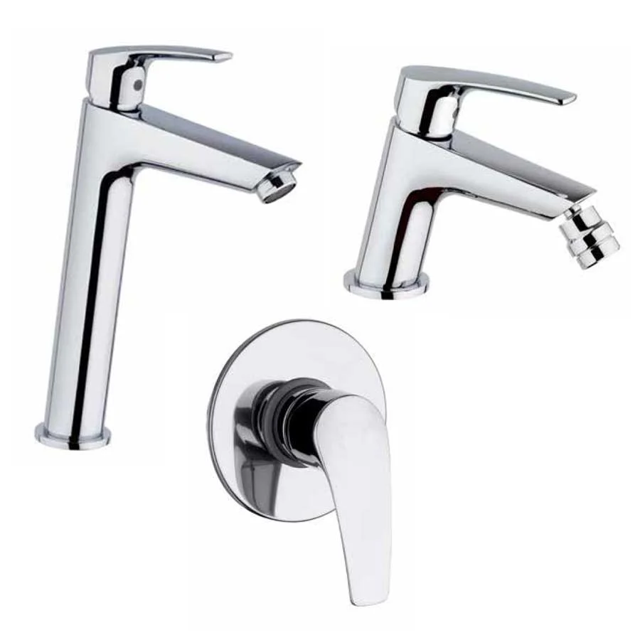 Ensemble de robinets pour lavabo haut, bidet et douche chromé avec bonde et clapet collection Hike de Argo Rubinetterie