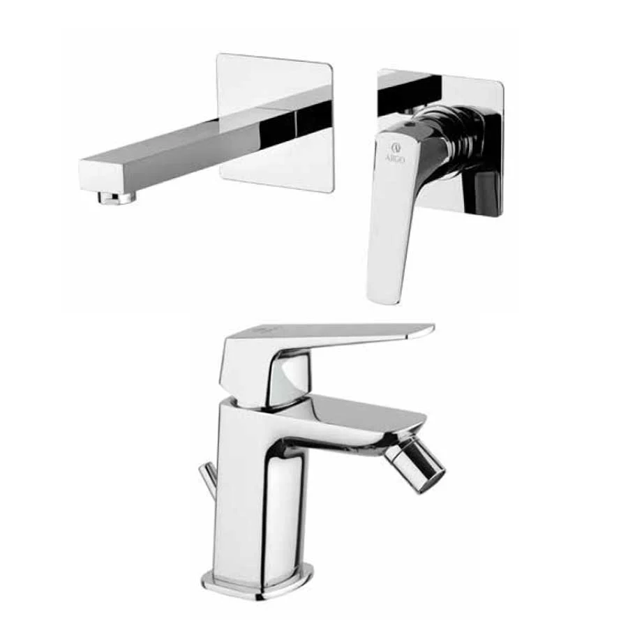 Ensemble de robinets pour lavabo mural et bidet avec bonde Click-Clack chromé collection Bloom de Argo Rubinetterie