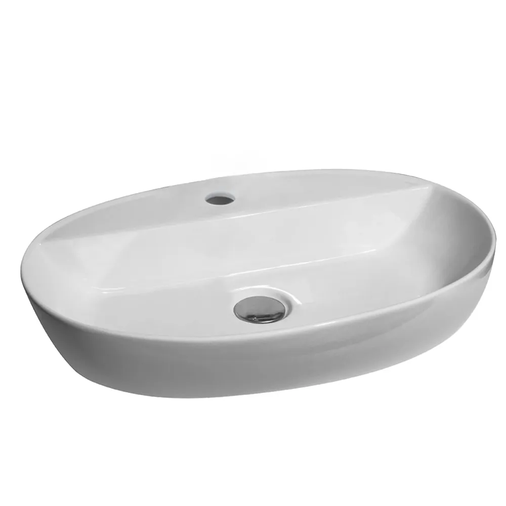 Lavabo d'appoggio ovale sans trop-plein avec trou robinet Linpha Sanitary cm 60x40