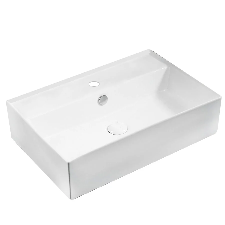 Lavabo d'appoggio rectangulaire en céramique blanche avec trop-plein et trou de robinet cm 59,5x40